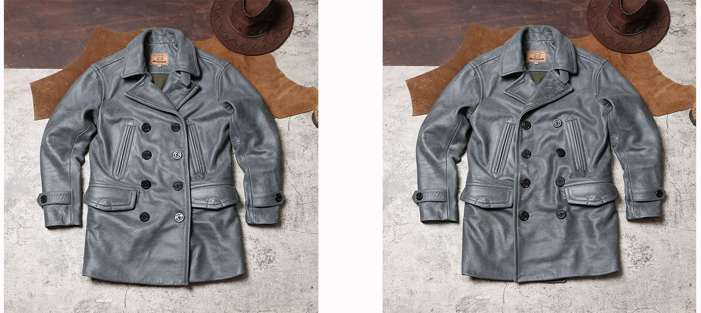 絶妙な色味のブルーグレー◇ヴィンテージ復刻  1.8㎜ USネイビーPコート▼M～4XL
