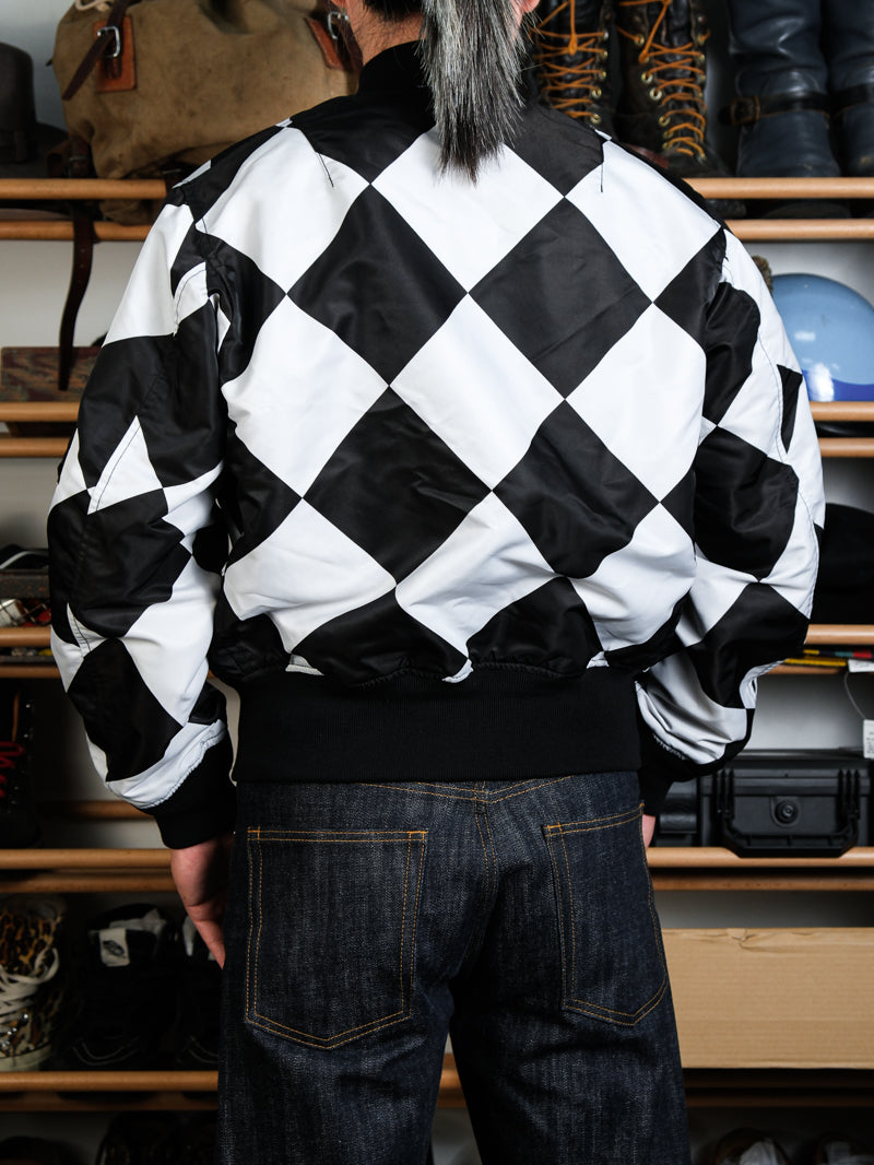 ▲リバーシブルデザイン チェッカー柄MA-1ジャケット▼S～2XL