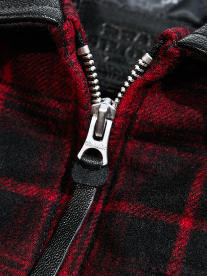 ◇1930’sヴィンテージ復刻デザイン バッファローチェックウール 切替 レザージャケット◇S～3XL