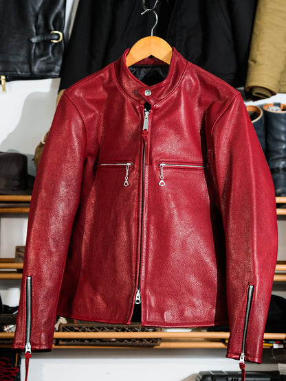 ◇ヴィンテージ復刻 J-100型 カフェレーサースタイル ゴートレザー シングルライダースジャケット◇ レッドS～3XL