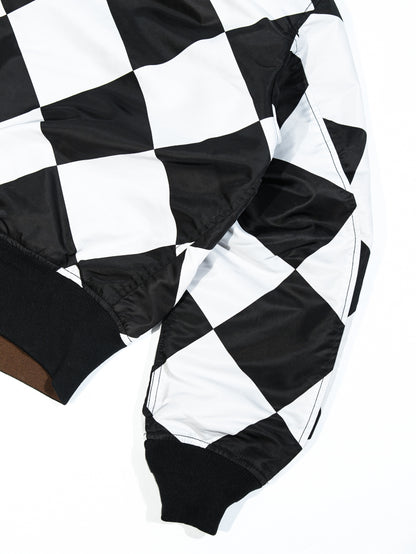 ▲リバーシブルデザイン チェッカー柄MA-1ジャケット▼S～2XL