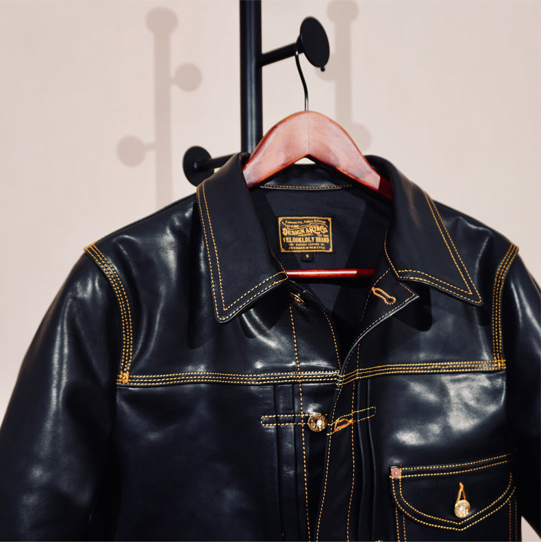 506型 茶芯レザージャケット ☆1st型 506復刻モデル 茶芯ホースハイドレザージャケット☆ブラック S