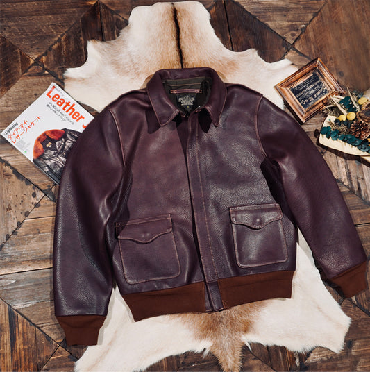 2.0mm厚絶妙な色味▲ヴィンテージ復刻 植物タンニン鞣し カウレザー A-2ジャケット▼