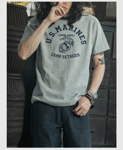 ２色展開◆色味、プリントの雰囲気もGOOD◆ヴィンテージ復刻 US MARINES プリント Ｔシャツ◆S～2XL
