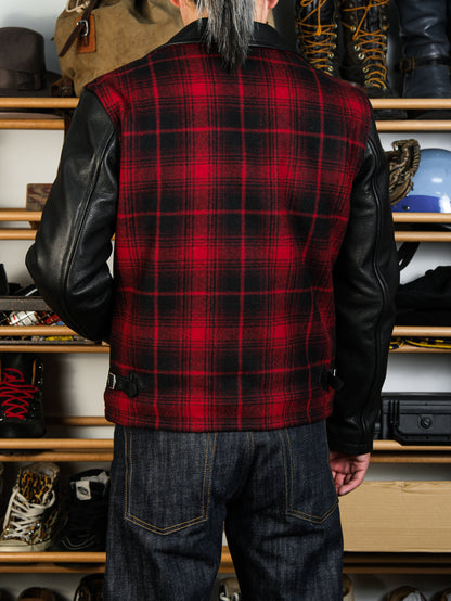 ◇1930’sヴィンテージ復刻デザイン バッファローチェックウール 切替 レザージャケット◇S～3XL
