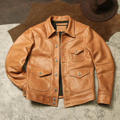 1.7mm厚★ヴィンテージ復刻カウレザージャケット★M～5XL