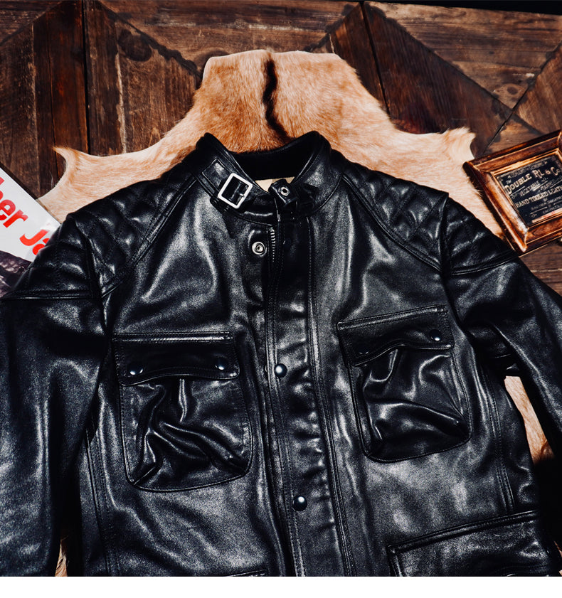 ✩細部のディテールまで完璧な拘り 植物タンニン鞣しホースハイドレザーモーターサイクルジャケット✩S～4XL
