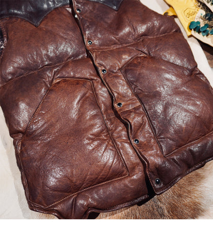 ◇植物タンニン鞣し ウォッシュ加工 シープレザーシープレザーダウン ベスト◇ S～4XL