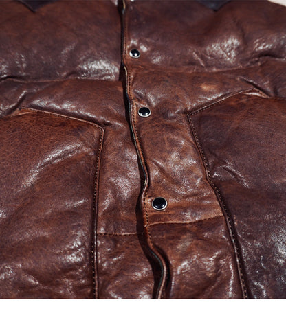 ◇植物タンニン鞣し ウォッシュ加工 シープレザーシープレザーダウン ベスト◇ S～4XL