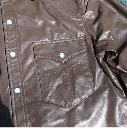 昨シーズン物売り切りSALEプライス★薄手0.4mm厚★シープレザー ウエスタンシャツ★S～5XL