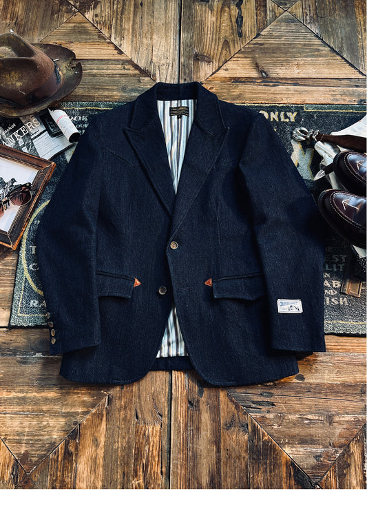 ◇インディゴ染め 刺し子生地コットンテーラードジャケット◇S～4XL