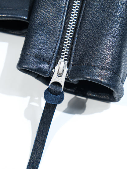 ◇ヴィンテージ復刻 J-100型 カフェレーサースタイル ゴートレザー シングルライダースジャケット◇ ネイビーS～3XL