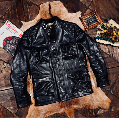 ✩細部のディテールまで完璧な拘り 植物タンニン鞣しホースハイドレザーモーターサイクルジャケット✩S～4XL