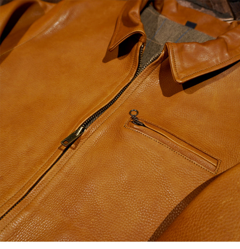 1930's VINTAGE復刻デザイン  水染めカウレザーシングルライダースジャケットS～5XL
