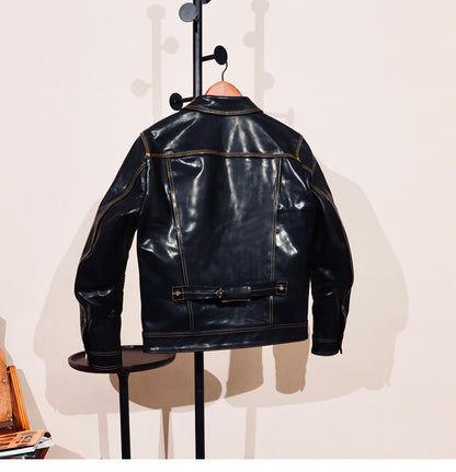 ★1st型 506復刻モデル 茶芯ホースハイドレザージャケット★ブラック S～3XL