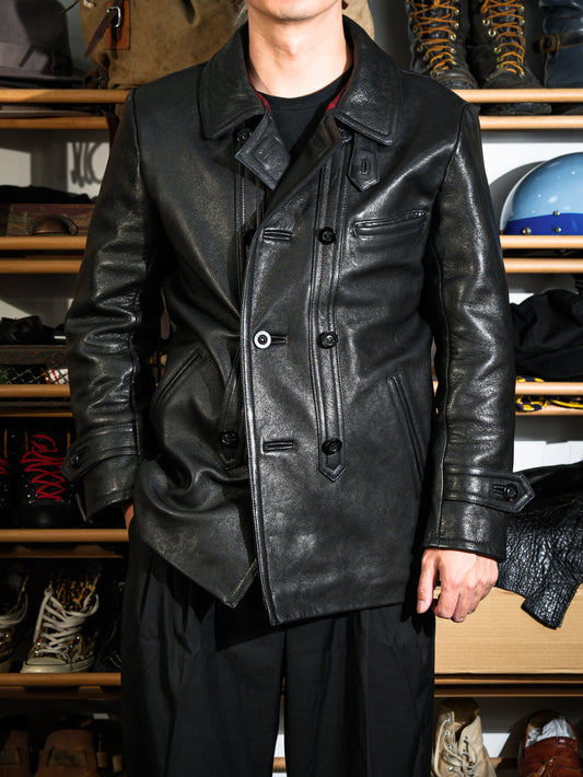 ☆ヴィンテージ復刻デザイン ゴートレザー コルビジェジャケット/ブラック☆S～3XL