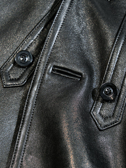 ☆ヴィンテージ復刻デザイン ゴートレザー コルビジェジャケット/ブラック☆S～3XL