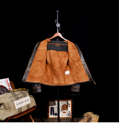 70’s ヴィンテージ復刻 植物タンニンなめし茶芯 カウレザー シングルライダース ジャケット S～4XL