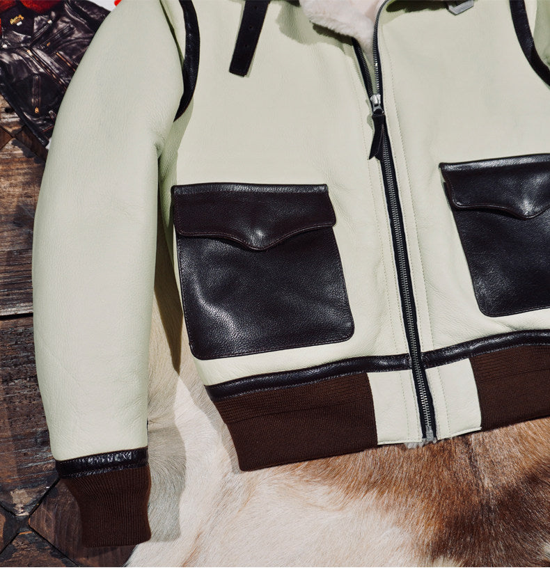 ◆オーストラリア産ムートン A-2フライトジャケット◆ホワイト S～4XL