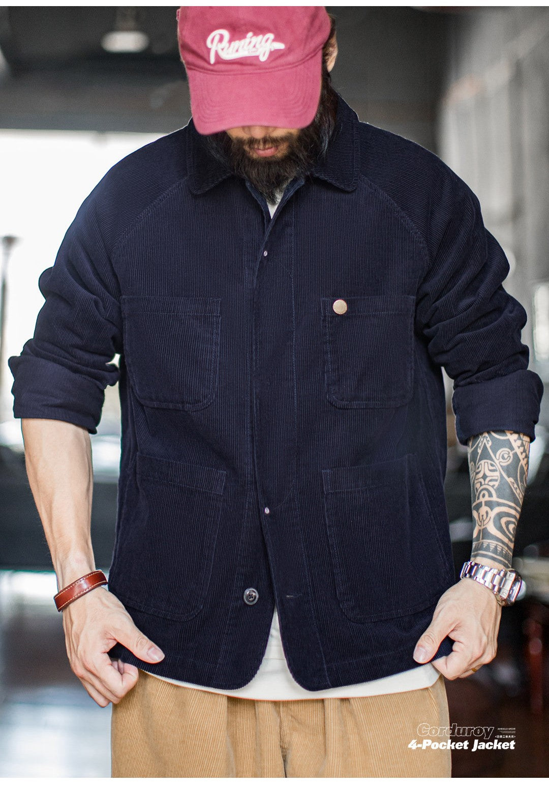 ◇コットン100% ネイビーコーデュロイ ラグランカバーオール ジャケット◇S～2XL