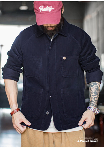 ◇コットン100% ネイビーコーデュロイ ラグランカバーオール ジャケット◇S～2XL
