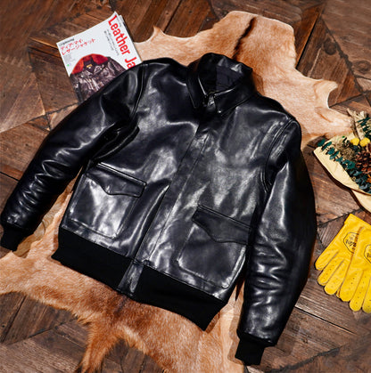 △ヴィンテージ復刻 植物タンニン鞣しホースハイドレザー A-2ジャケット▽S～5XL