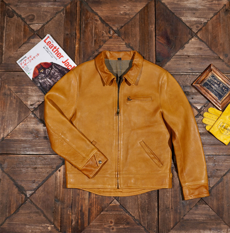 1930's VINTAGE復刻デザイン  水染めカウレザーシングルライダースジャケットS～5XL