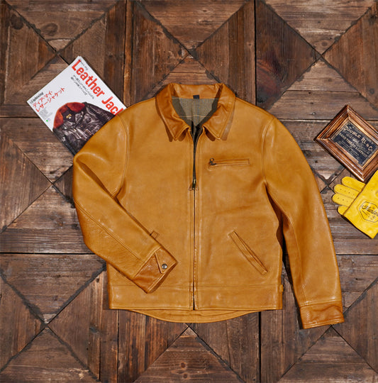 1930's VINTAGE復刻デザイン  水染めカウレザーシングルライダースジャケットS～5XL