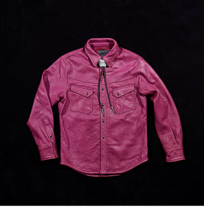 圧倒的スペシャルピース★ウォッシュ加工★ディアスキンレザー ウエスタンシャツ★M～4XL