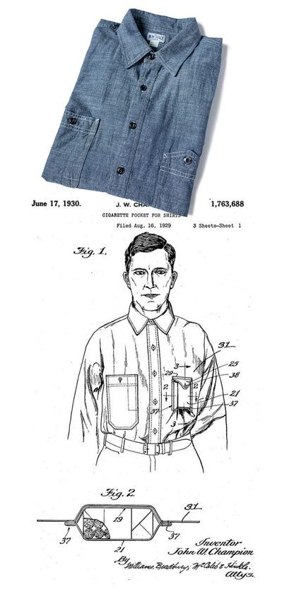 ◆ヴィンテージ40's復刻デザイン 山ポケ 半袖6.5オンス シャンブレーワーク シャツ◆S～2XL