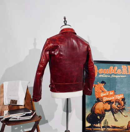 1.4mm厚◇植物タンニン鞣し カウレザー シングルライダースジャケット バーガンディー◇ S～5XL
