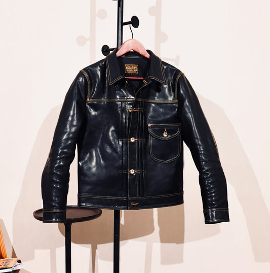 ★1st型 506復刻モデル 茶芯ホースハイドレザージャケット★ブラック S～3XL