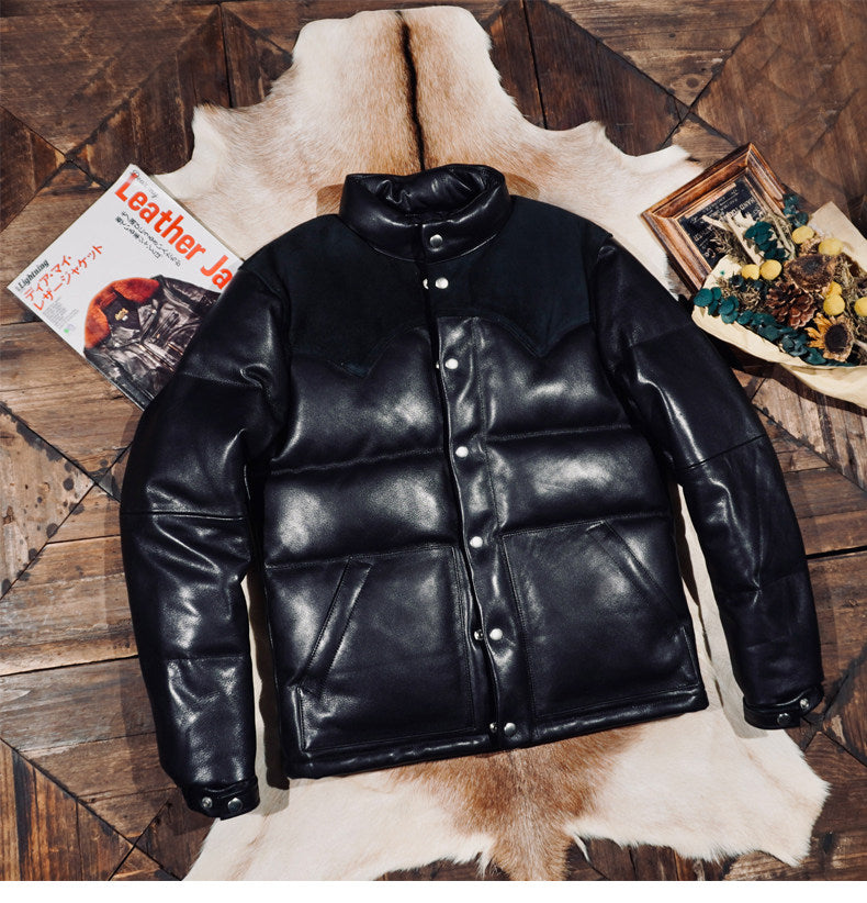 １点のみスペシャルSALE◇XLサイズ◇日本産ディアスキンレザー使用◇ブラック レザーダウンジャケット◇