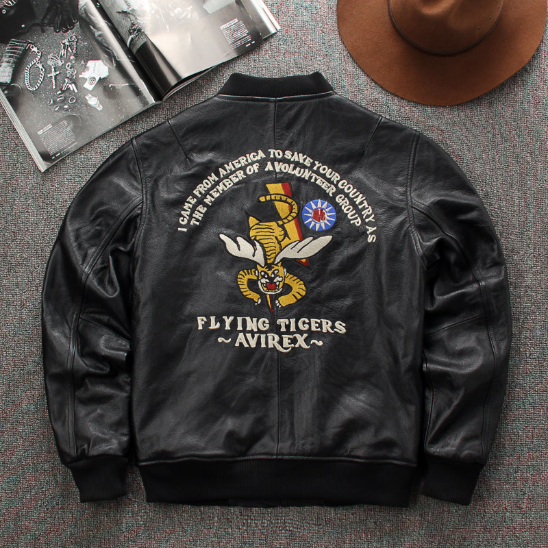 FLYING TIGERS MA-1 カウレザー Mサイズ ▽カウレザーFLYING TIGERS MA-1 フライトジャケット△XLサイズ