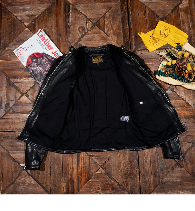 ▲ビンテージ復刻 植物タンニン鞣し ウォッシュ加工シープレザー シングルライダース ジャケット▼S～4XL