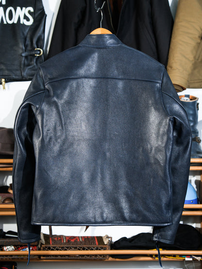 ◇ヴィンテージ復刻 J-100型 カフェレーサースタイル ゴートレザー シングルライダースジャケット◇ ネイビーS～3XL