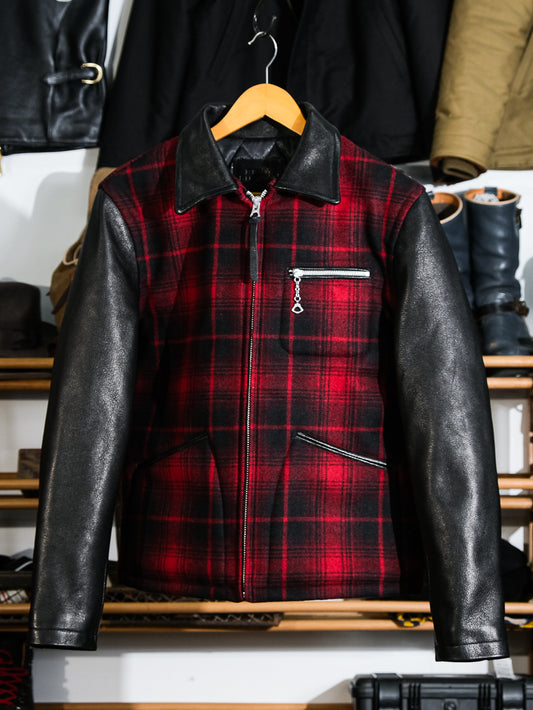 ◇1930’sヴィンテージ復刻デザイン バッファローチェックウール 切替 レザージャケット◇S～3XL