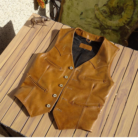 裏地メッシュで夏用にも✩カウレザーウエスタン ベスト✩ S～3XL