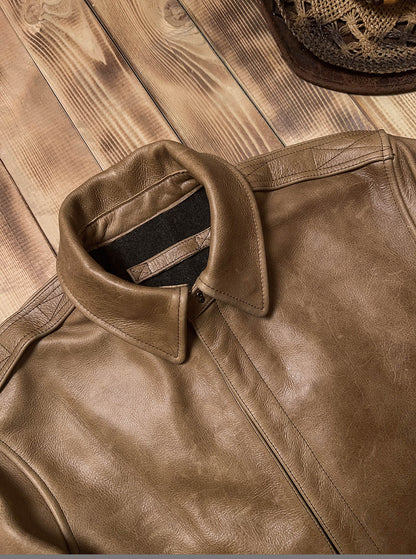 1.7mm極厚◇◇ヴィンテージ復刻 オイルフィニッシュカウレザーA-2ジャケット◇◇M~5XL