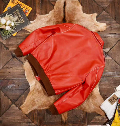 △ヴィンテージ復刻 茶芯 カウレザー A-2ジャケット▽レッド S～5XL