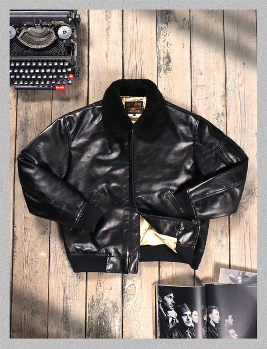 ゆったりシルエット◇航路地図柄の裏地◇カウレザーB-15フライトジャケット◇M～3XL