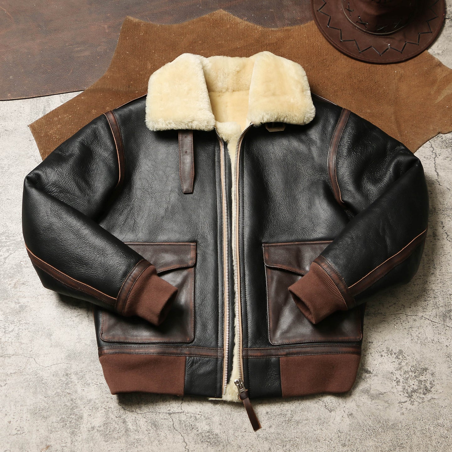 ☆オーストラリア産ムートン 切り替えA-2フライトジャケット☆S～3XL