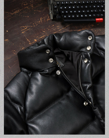 ◇ゴートレザー ブラックレザーラグランダウンジャケット◇ M～4XL