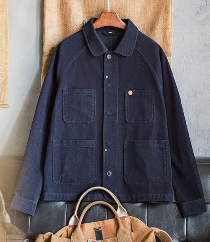 ◇コットン100% ネイビーコーデュロイ ラグランカバーオール ジャケット◇S～2XL