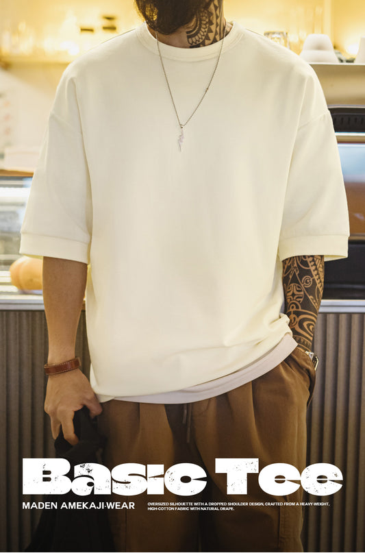 ◆ドロップショルダー５分丈 バック刺繍Ｔシャツ◆S～2XL