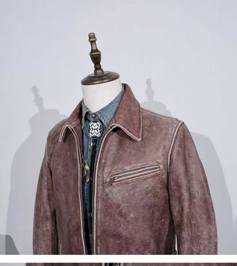 ◇1930’ｓビンテージ復刻 ウォッシュ加工 カウレザー シングルライダース ジャケット◇S～4XL