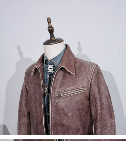◇1930’ｓビンテージ復刻 ウォッシュ加工 カウレザー シングルライダース ジャケット◇S～4XL