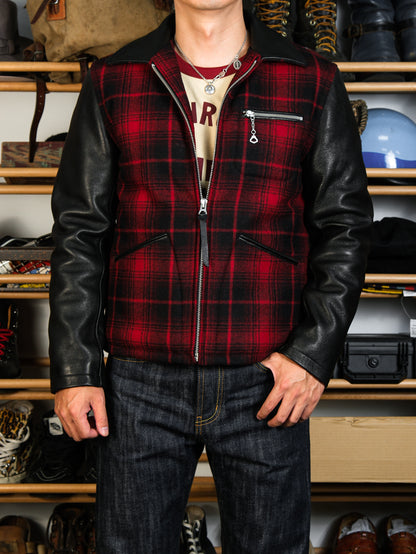 ◇1930’sヴィンテージ復刻デザイン バッファローチェックウール 切替 レザージャケット◇S～3XL
