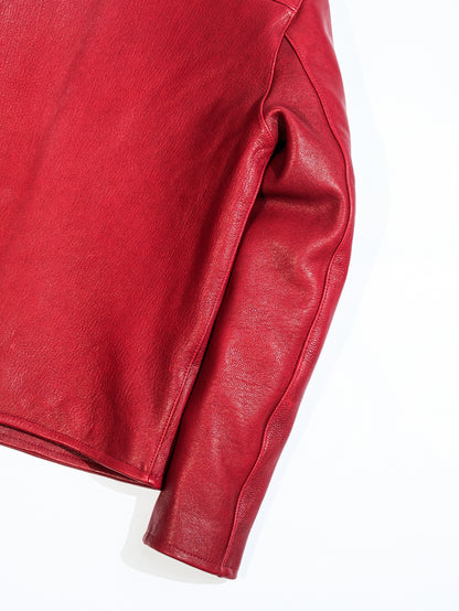◇ヴィンテージ復刻 J-100型 カフェレーサースタイル ゴートレザー シングルライダースジャケット◇ レッドS～3XL