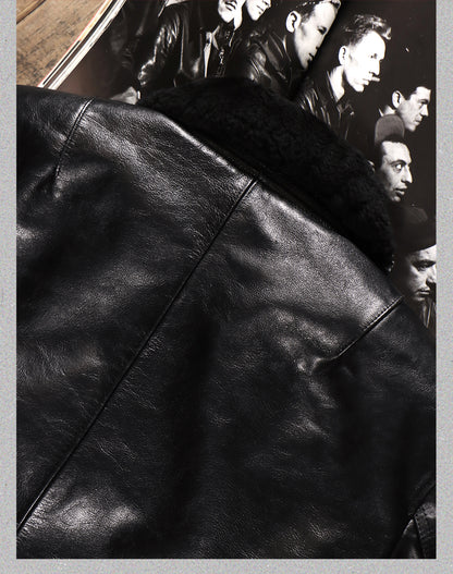 １点のみスペシャルSALE◇Lサイズ◇ゆったりシルエット◇航路地図柄の裏地◇カウレザーB-15フライトジャケット◇